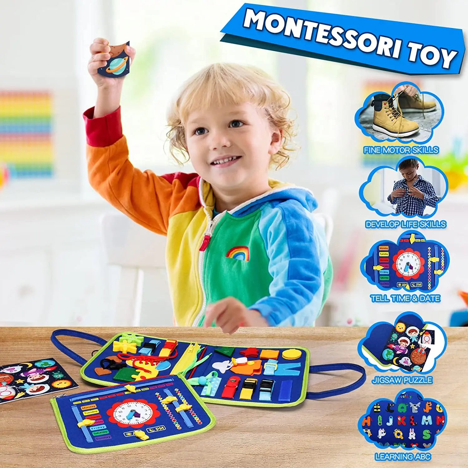 Montessori Busy Board – Sensory Learning Toy for Toddlers & Motor Skills Development