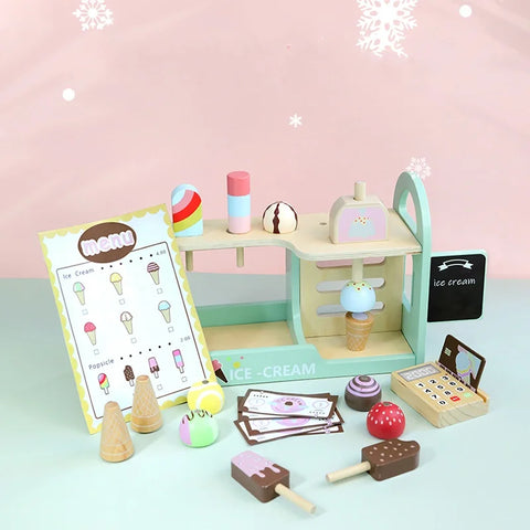 Ice Cream Counter Playset For Kids Montessori Pretend Play Food Toys Kitchen Accessories With Coin Role Play For Kids Girls Boys