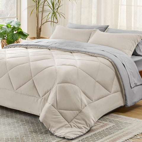 Bedsure Comforter Set - Reversible Queen Bed in a Bag with Comforters, Sheets, Pillowcases Queen King Full Twin