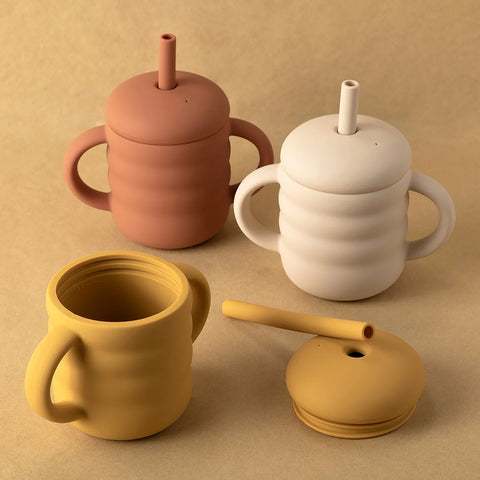 Baby Silicone Cups Straw Thread Cup BPA-Free Portable Storage Snack Container Feeding Cup For Kids Leakproof Learning Drink Cup