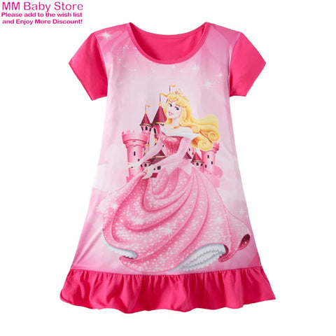 Mermaid Anna Elsa Dress Girls Nightdress Clothes Cartoon Pajamas Children's Clothing ShortSleeve Pajamas Dress Kids Family Wear