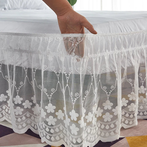 Top Selling Pretty Design 18 Inch Drop Delicate Ruffles Floret Lace Bed Skirt With Strong Elastic Belts-Women/Lady/Girls Love