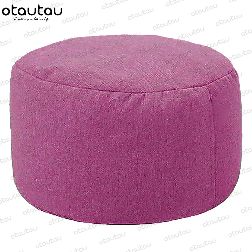 OTAUTAU Linen Bean Bag Chair with Filling Stuffed Beanbag Footstool Pouf Ottoman Chair Tatami Round Futon Puff Relax Furniture