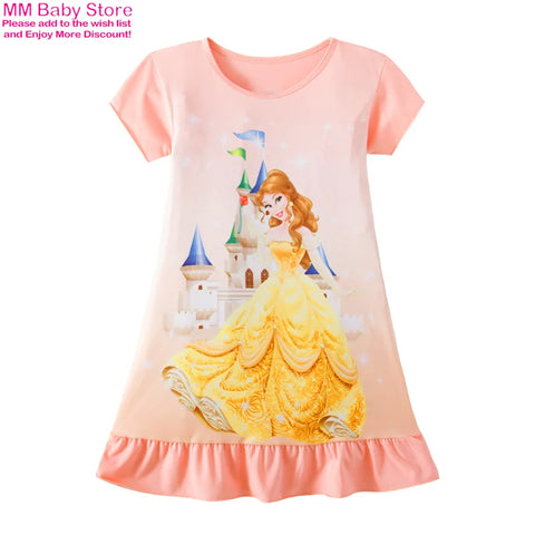 Mermaid Anna Elsa Dress Girls Nightdress Clothes Cartoon Pajamas Children's Clothing ShortSleeve Pajamas Dress Kids Family Wear