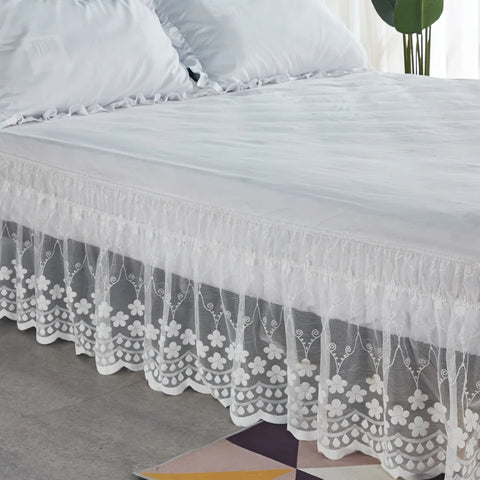 Top Selling Pretty Design 18 Inch Drop Delicate Ruffles Floret Lace Bed Skirt With Strong Elastic Belts-Women/Lady/Girls Love