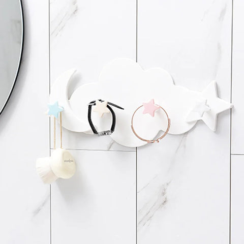 Self Adhesive Hooks Kawaii Cartoon Cloud Children's Room Hook On The Wall Hanging Decor Seamless Door Clothes Hanger Bathroom