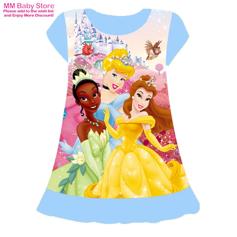 Mermaid Anna Elsa Dress Girls Nightdress Clothes Cartoon Pajamas Children's Clothing ShortSleeve Pajamas Dress Kids Family Wear