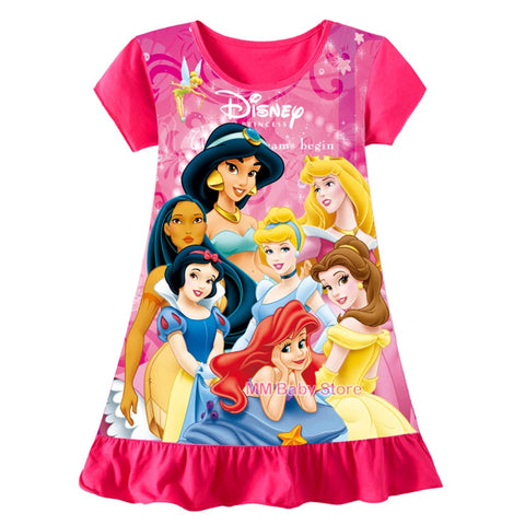 Mermaid Anna Elsa Dress Girls Nightdress Clothes Cartoon Pajamas Children's Clothing ShortSleeve Pajamas Dress Kids Family Wear