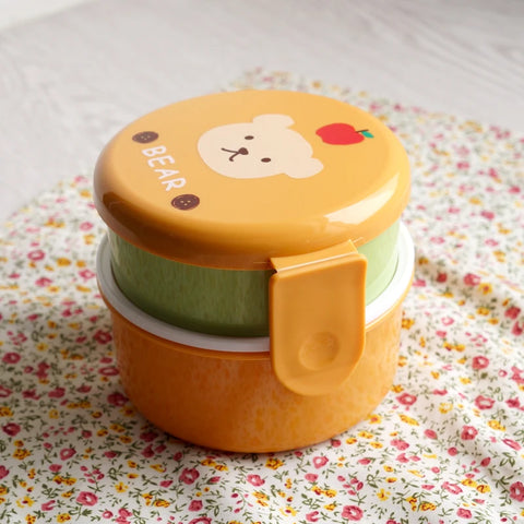 Cute Animal Lunch Box Japanese Double-layer Round Mini Bento Box Children's Fruit Box Snack Box Microwave Kids Lunch Box 540ml