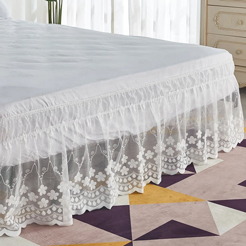 Top Selling Pretty Design 18 Inch Drop Delicate Ruffles Floret Lace Bed Skirt With Strong Elastic Belts-Women/Lady/Girls Love