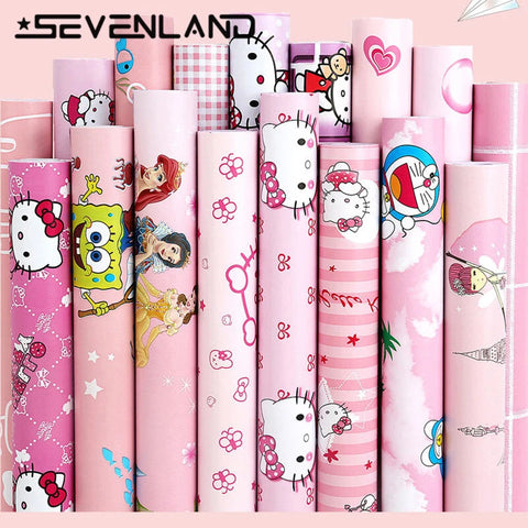 Sevenland Self Adhesive Waterproof Cartoon Pattern Kitchen Cupboard Cabinet PVC Wallpaper Wall Sticker Home Decor Cute