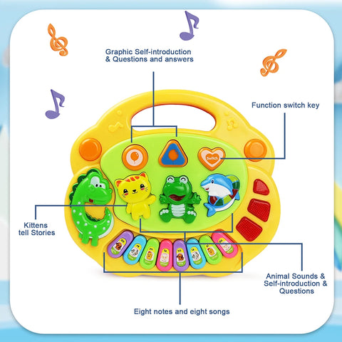 Kids Cartoon Piano Keyboard Game with Animal Sounds Flashing Light Music Baby Instrument Music Toys Educational Toys Kids Gifts