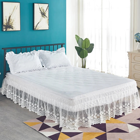 Top Selling Pretty Design 18 Inch Drop Delicate Ruffles Floret Lace Bed Skirt With Strong Elastic Belts-Women/Lady/Girls Love