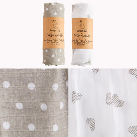 Kangobaby #My Soft Life# 2pcs Set 100% Cotton Baby Muslin Swaddle Blanket Newborn Bath Towel Infant Wrap