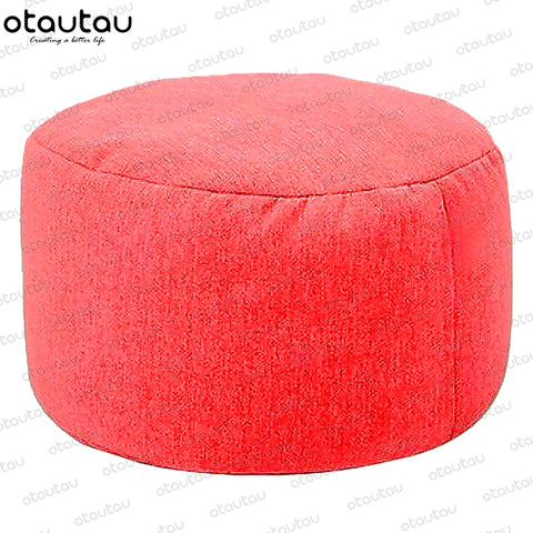 OTAUTAU Linen Bean Bag Chair with Filling Stuffed Beanbag Footstool Pouf Ottoman Chair Tatami Round Futon Puff Relax Furniture