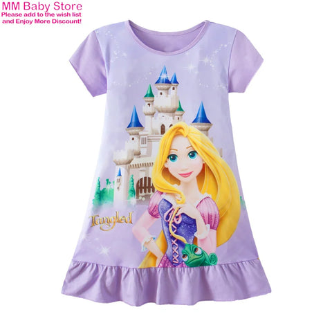 Mermaid Anna Elsa Dress Girls Nightdress Clothes Cartoon Pajamas Children's Clothing ShortSleeve Pajamas Dress Kids Family Wear