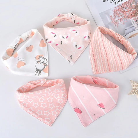 5pcs/lot Baby Bibs Triangle Double Cotton Bibs Cartoon Print Saliva Towel Baby Boys Girls Feeding Apron Cotton Bandana Bibs