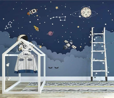 custom cartoon universe starry sky clouds astronaut wallpaper for Child's room decoration TV background 3D Stickers　wall paper