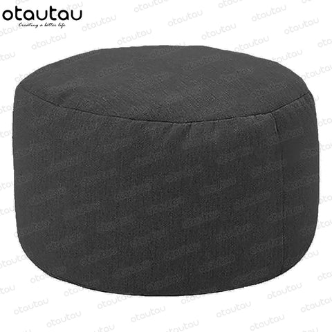 OTAUTAU Linen Bean Bag Chair with Filling Stuffed Beanbag Footstool Pouf Ottoman Chair Tatami Round Futon Puff Relax Furniture