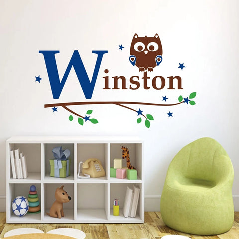 Personalized Kids Boy Name Owl Wall Decal Sticker ,Custom Name Owl Tree Vinyl Stickers Baby Boy Bedroom Wall Decoration