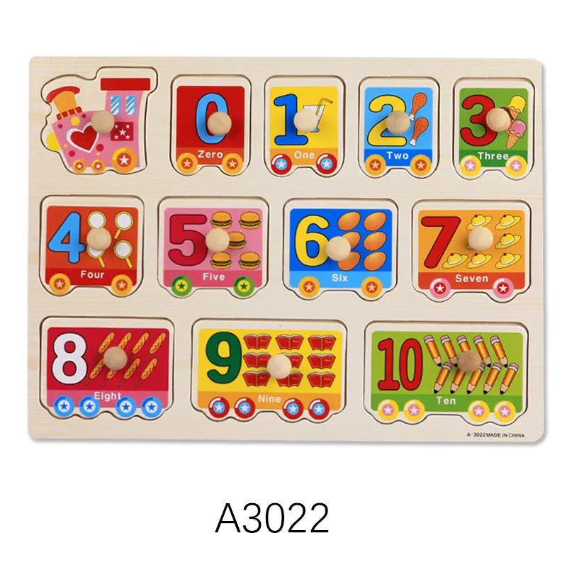 Montessori Wooden Puzzles Hand Grab Boards Toys Tangram Jigsaw Baby Educational Toys Cartoon Vehicle Animals Fruits 3D Puzzles