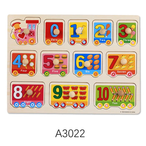 Montessori Wooden Puzzles Hand Grab Boards Toys Tangram Jigsaw Baby Educational Toys Cartoon Vehicle Animals Fruits 3D Puzzles