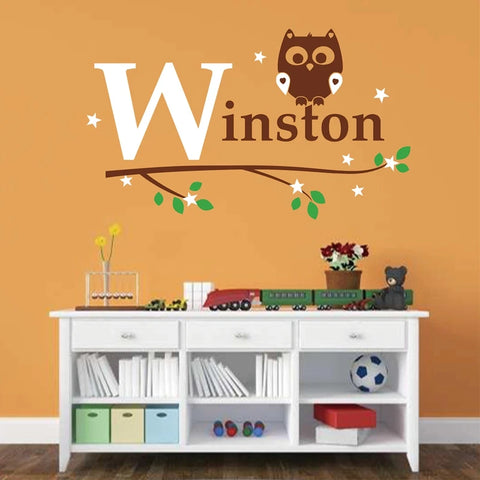 Personalized Kids Boy Name Owl Wall Decal Sticker ,Custom Name Owl Tree Vinyl Stickers Baby Boy Bedroom Wall Decoration