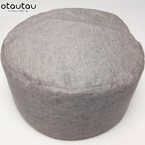 OTAUTAU Linen Bean Bag Chair with Filling Stuffed Beanbag Footstool Pouf Ottoman Chair Tatami Round Futon Puff Relax Furniture