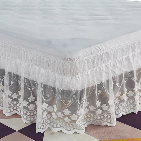 Top Selling Pretty Design 18 Inch Drop Delicate Ruffles Floret Lace Bed Skirt With Strong Elastic Belts-Women/Lady/Girls Love
