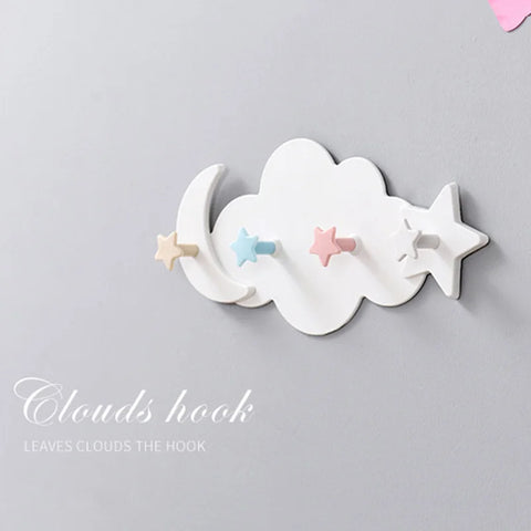 Self Adhesive Hooks Kawaii Cartoon Cloud Children's Room Hook On The Wall Hanging Decor Seamless Door Clothes Hanger Bathroom