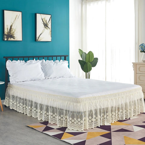 Top Selling Pretty Design 18 Inch Drop Delicate Ruffles Floret Lace Bed Skirt With Strong Elastic Belts-Women/Lady/Girls Love