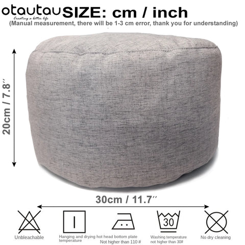 OTAUTAU Linen Bean Bag Chair with Filling Stuffed Beanbag Footstool Pouf Ottoman Chair Tatami Round Futon Puff Relax Furniture