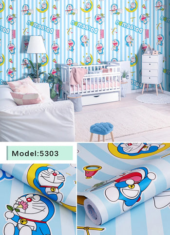 Sevenland Self Adhesive Waterproof Cartoon Pattern Kitchen Cupboard Cabinet PVC Wallpaper Wall Sticker Home Decor Cute