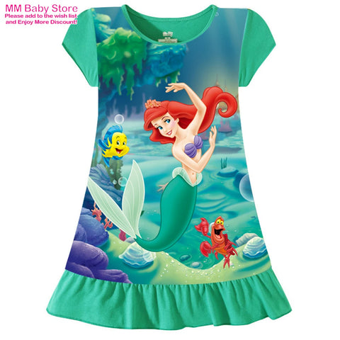 Mermaid Anna Elsa Dress Girls Nightdress Clothes Cartoon Pajamas Children's Clothing ShortSleeve Pajamas Dress Kids Family Wear