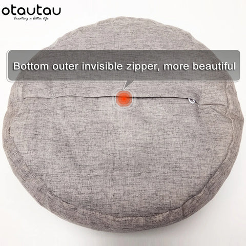 OTAUTAU Linen Bean Bag Chair with Filling Stuffed Beanbag Footstool Pouf Ottoman Chair Tatami Round Futon Puff Relax Furniture