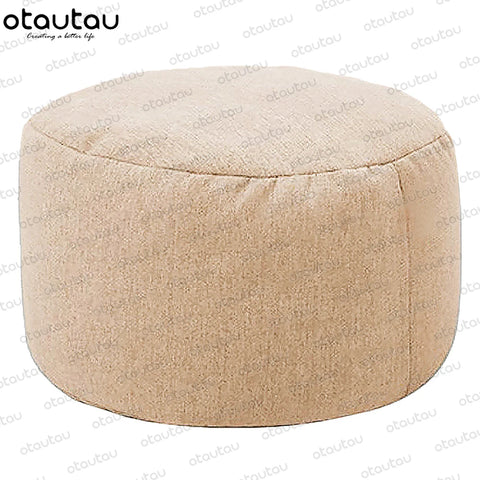 OTAUTAU Linen Bean Bag Chair with Filling Stuffed Beanbag Footstool Pouf Ottoman Chair Tatami Round Futon Puff Relax Furniture