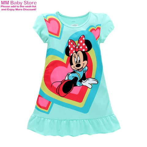 Mermaid Anna Elsa Dress Girls Nightdress Clothes Cartoon Pajamas Children's Clothing ShortSleeve Pajamas Dress Kids Family Wear