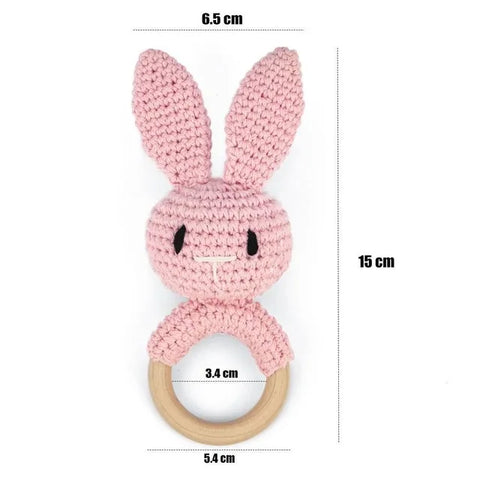 1PC Crochet Animal Bear Rattle Toy Soother Bracelet Wooden Teether Ring Baby Product Mobile Pram Crib Wooden Toys Newborn Gifts