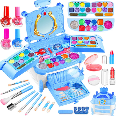 Kids Makeup Kit for Girls, Kids Play Real Washable Makeup Kit Cosmetics Toys Gift for Little Girls Toddlers Dress up Set, Birthd