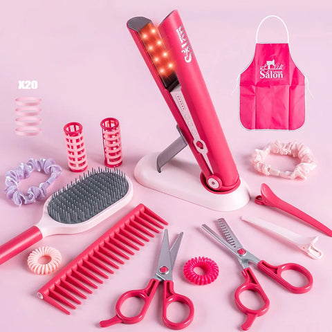 Kids Salon Makeup Cosmetics Curling Wand Hair Drier Princess Dress up Girl Beauty Play House Educational Fun Game Toy Gift