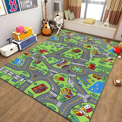 Children’s Educational City Life Playmat Rug Road Traffic System Carpet for Bedroom Playroom Fun Learning Floor Mat Safe Kids