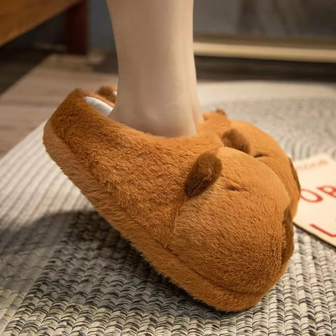 Cute Cartoon Capybara Cotton Slippers Half Wrap Heel Home Soft Non-slip Warm Breathable Indoor Plush Shoes Couple Slippers