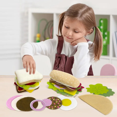 28PCS Felt Food Burger Sandwich Food Set Children Pretend to Play Food Sandwich Toys Children's Kitchen Role Playing Gifts