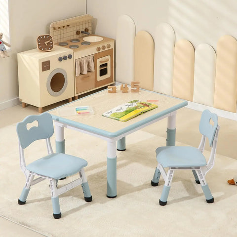 Kids Table and 2 Chairs Set, Height Adjustable Toddler Table and Chairs, Graffiti Desktop Kids Study Table with Anti-Slip Foot