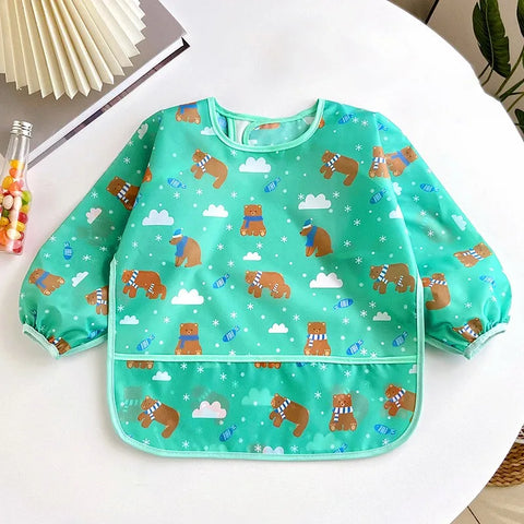 Baby Bibs Cute Colorful Cartoon Waterproof Bib Infant Eating Children Drawing Long Sleeve Apron Self Feeding Baby 0-3 Years