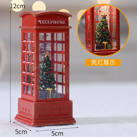 Christmas Themed Snow Globe LED Light-Up, Maroon Phone Booth with Santa, Decorative Christmas Themed Light, 1Pc