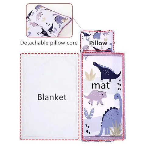 Toddler Nap Mat with Removable Pillow Soft Napping Mats Extra Large Rolled Slumber Bags for Girls Preschool, Daycare