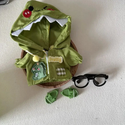 Dinosaur Raincoat Set Clothing for Labubu 10cm Mini Plush Doll Clothes Outfit Accessories Idol V1 V2 Gift