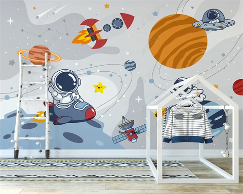 beibehang Customized modern cartoon space planet rocket flying saucer astronaut children's room bedroom background wallpaper