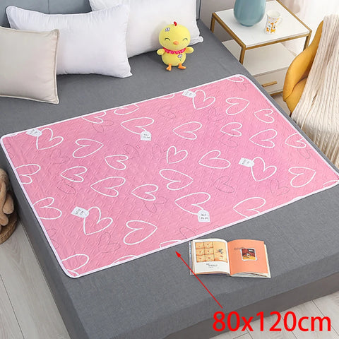 80x120cm 4 Layer Cartoon Dino Heart Diapering Mat Waterproof Washable Changing Pads for Night and Menstrual Protection Baby Care